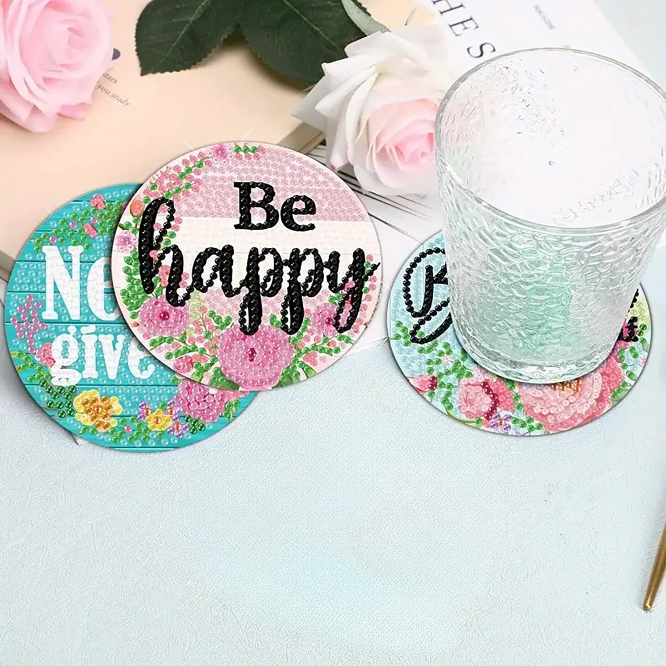 DIY Coasters With Diamond Painting Letter Patterns And Brackets, Suitable For Adult Beginners With Diamond Painting Sets, Handmade Materials For Diamond Art, And Exquisite Gifts For Friends