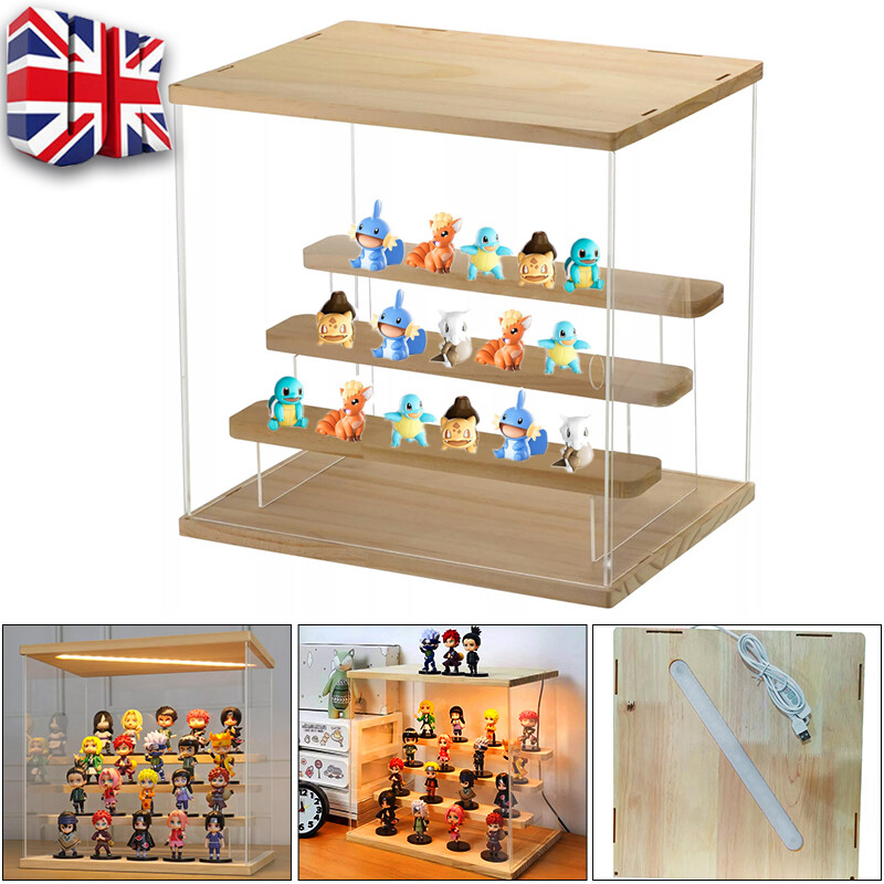 4 Tier Acrylic Display Case With LED Light Transparent Dustproof Showcase Boxes