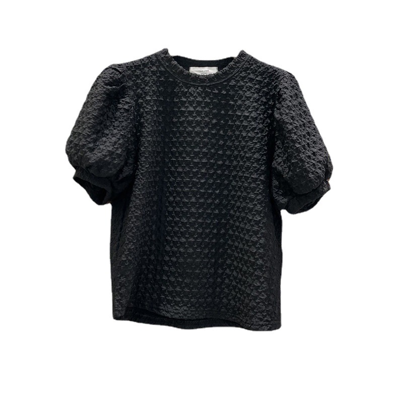 Temperament Round Neck Short-sleeved Textured Shirt