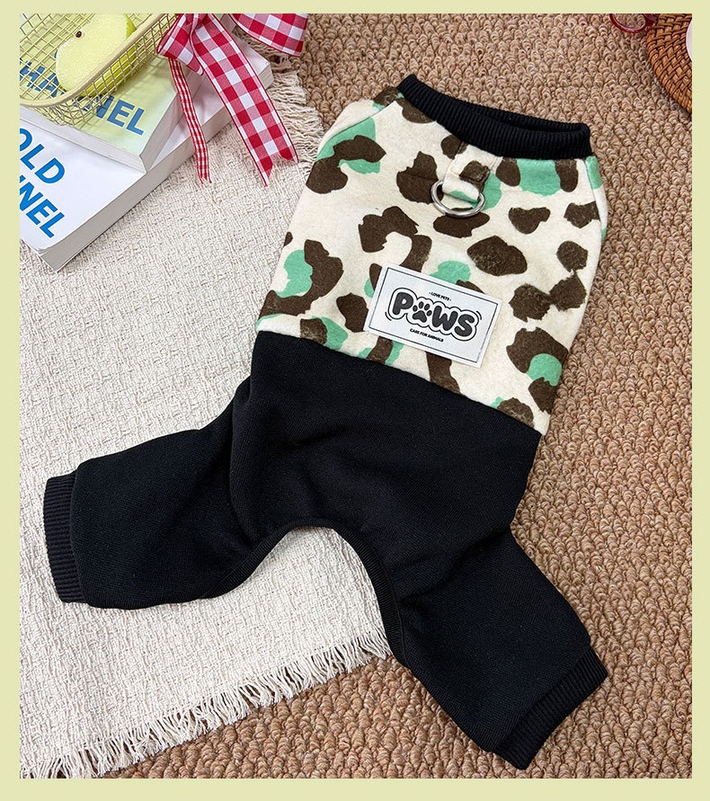 Thickened Four-Leg Full-Body Winter Warm Leopard Print Dog Jumpsuit