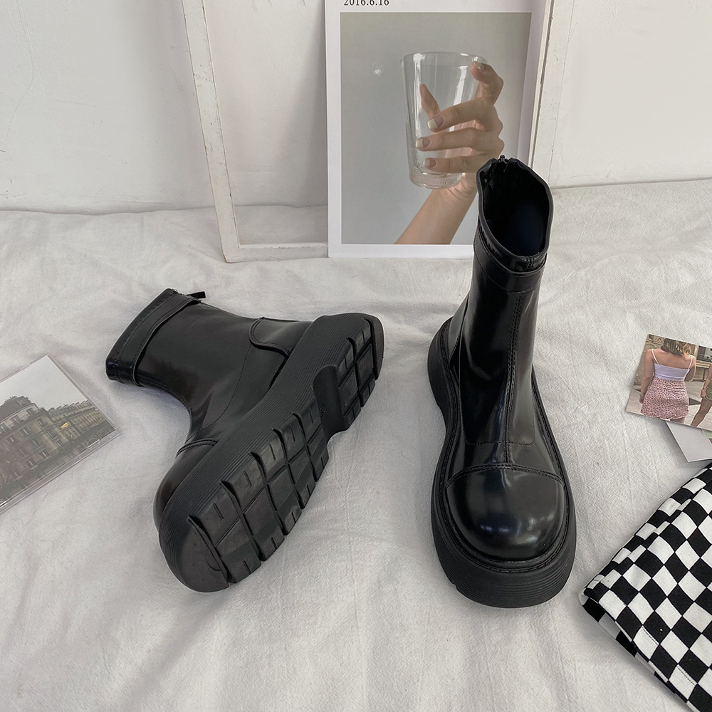 Women's Leather Short-tube Platform Martin Boots