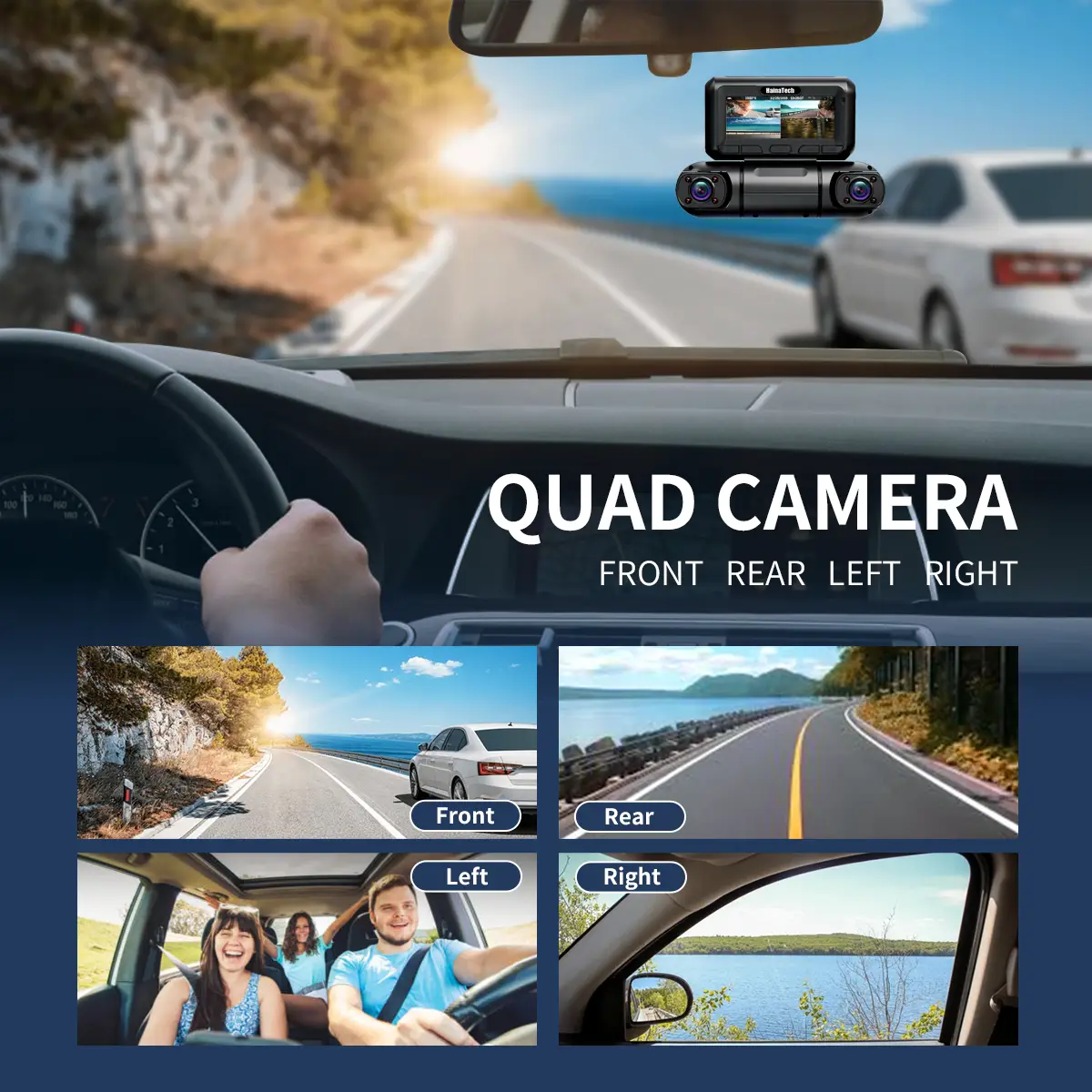 Hainatech 360 Degree View 4 Channel Dash Cam Front And Rear Inside Left Right, Dash Camera For Cars, Built-in GPS WiFi Night Vision, 24 7 Recording Parking Mod