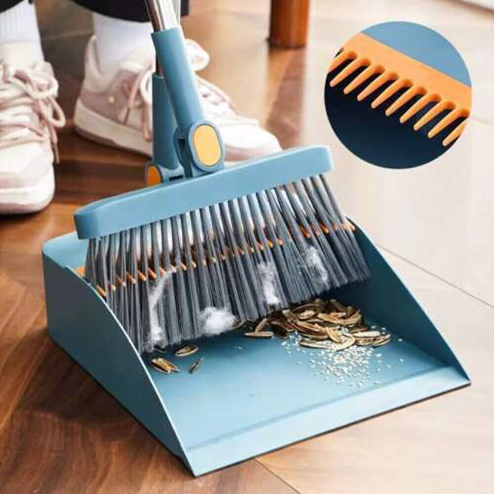 Long Handled Dustpan And Brush Set Strong Metal Handle Dust Pan & Broom Sweeper