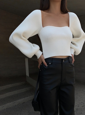 Black Square Neck Long Sleeve Knit Bottoming Shirt