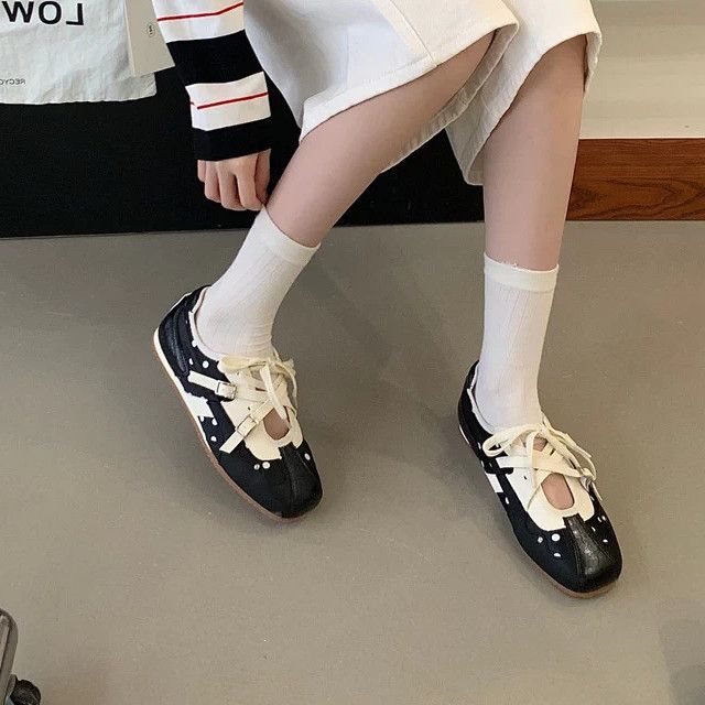 Women's Bestselling Hidden Heel Black Polka Dot Ballet Mary Jane Shoes, 2026 New Spring Summer Soft Sole Shallow Mouth Flats