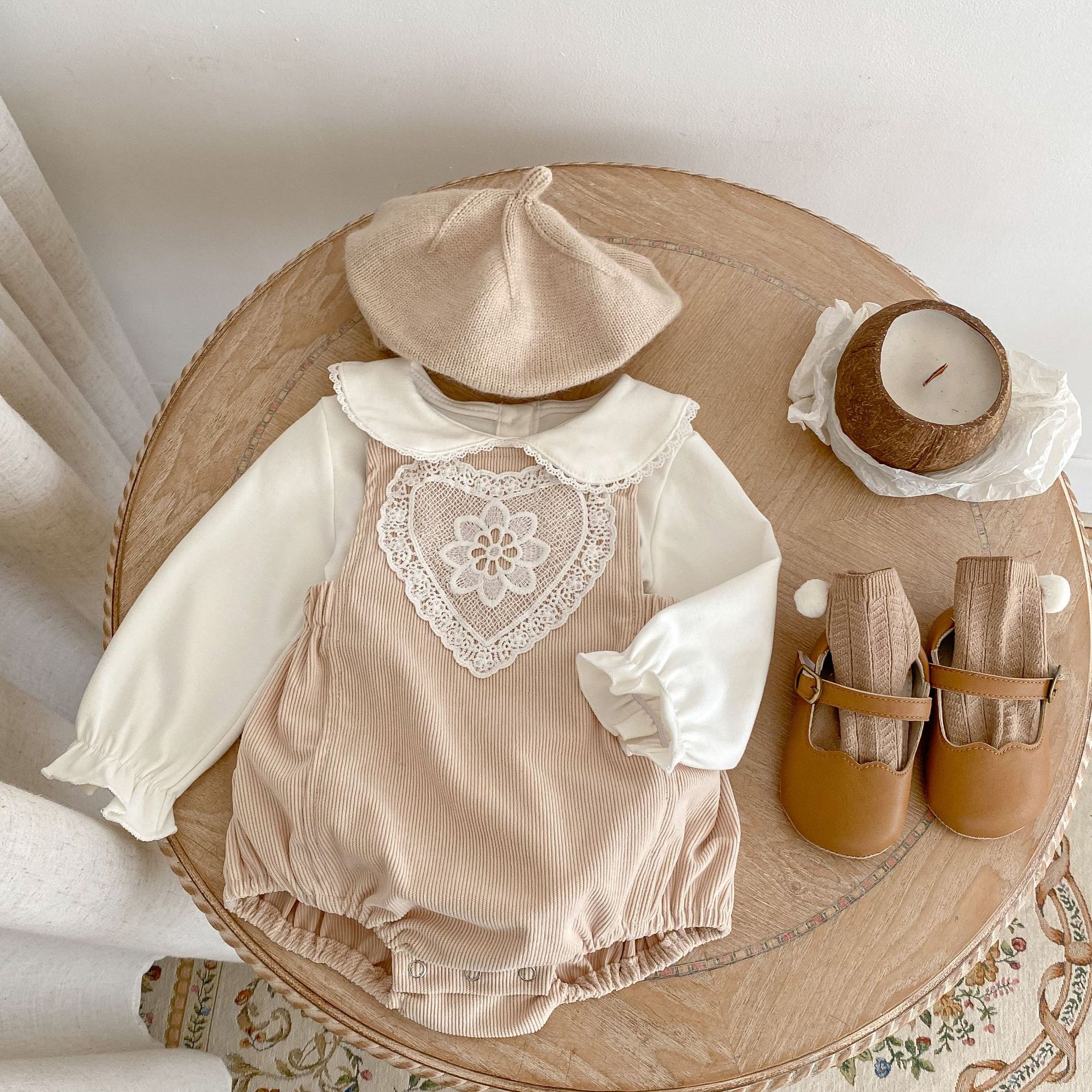 Collar Bottom Shirt Lace Love Strap Pants