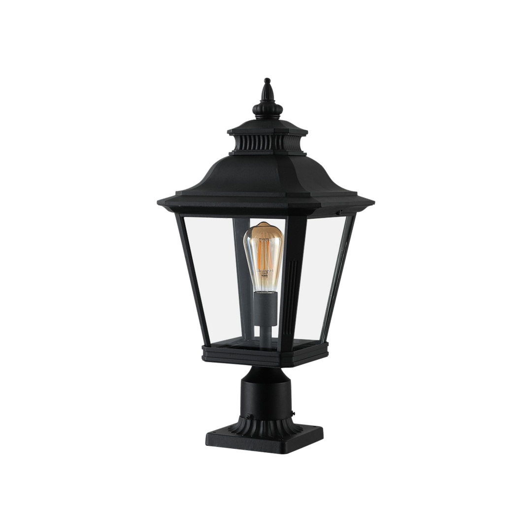 21in H 1-Pack Outdoor Post Lantern Light -Vintage Black Metal & Clear Glass... 9