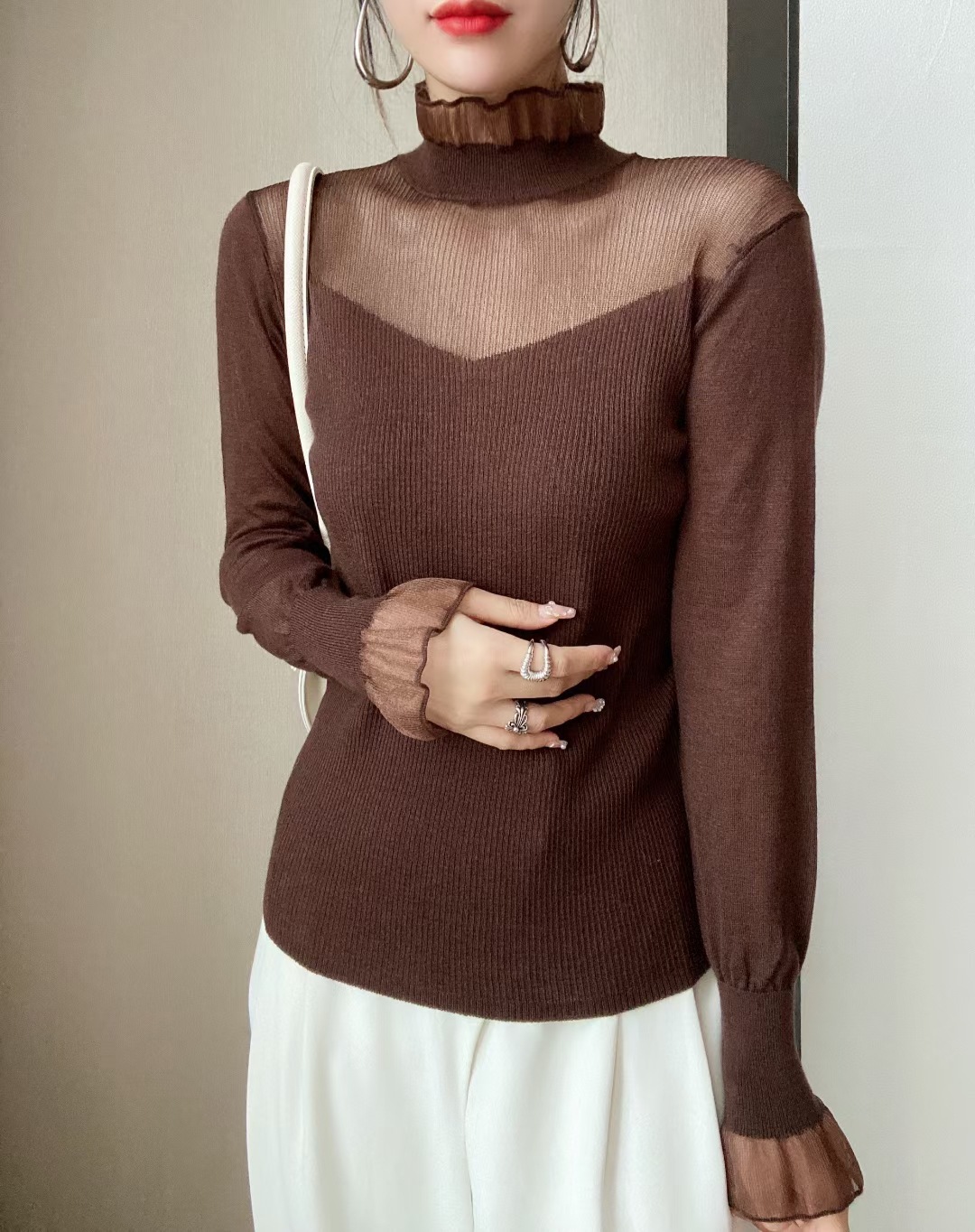 Tight-fitting Cropped Top In Wool Knit Bottoming Shirt