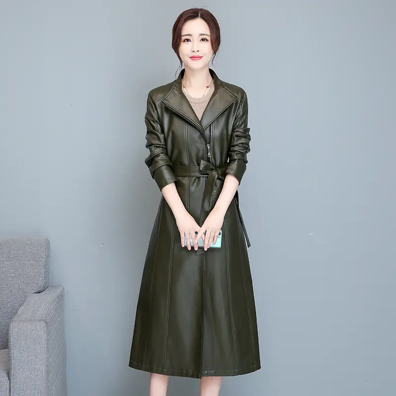 Women's Mid-length Slim-fit Over-the-knee Sheepskin Trench Coat