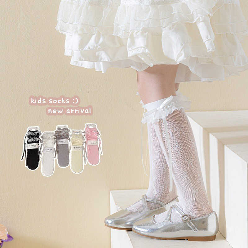 Ballet Style Pile Socks Women's Spring And Summer Thin Lace Bow Korean Girls Calf Stockings