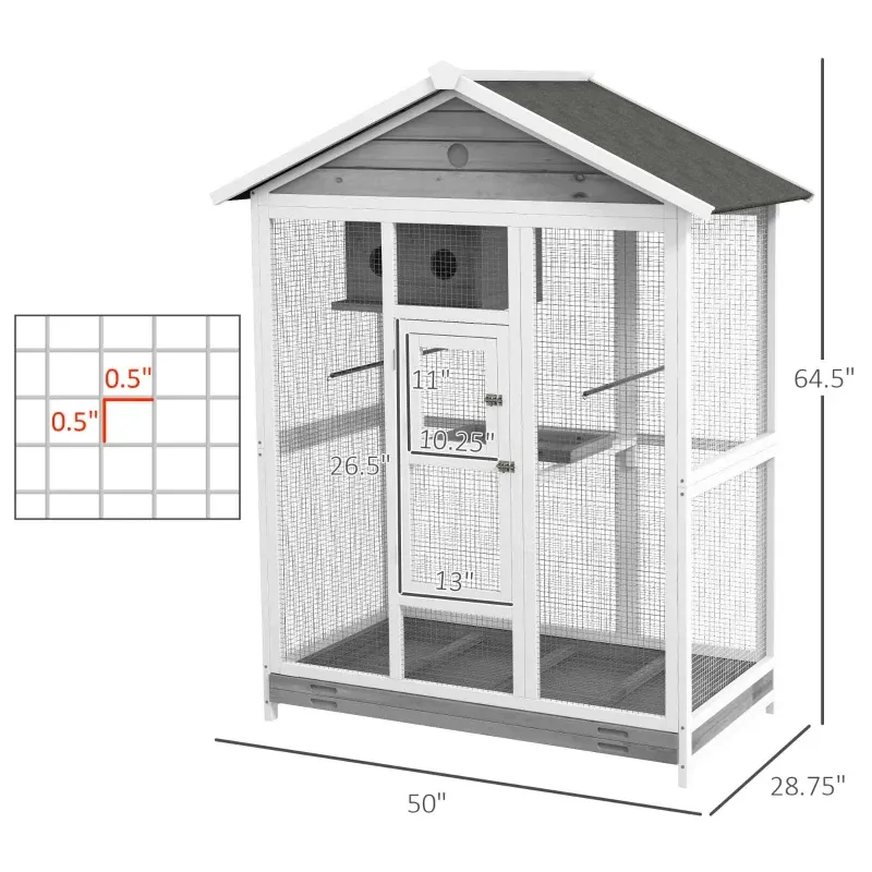 PawHut 64.5 Wooden Bird Cage Aviary, Flight
