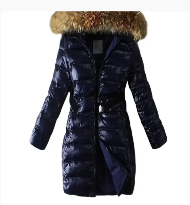 Long Quilted Jacket With Fur Collar And Raccoon Fur Blue - Shop at LoveMi