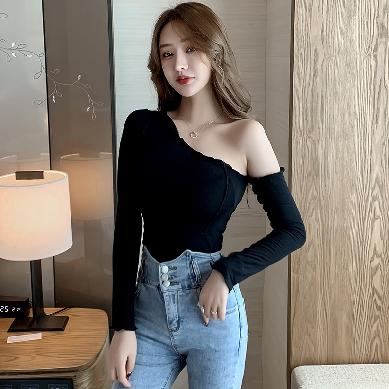 Temperament Halter Neck Slim Fit Long-sleeved T-shirt Bottoming Shirt Top