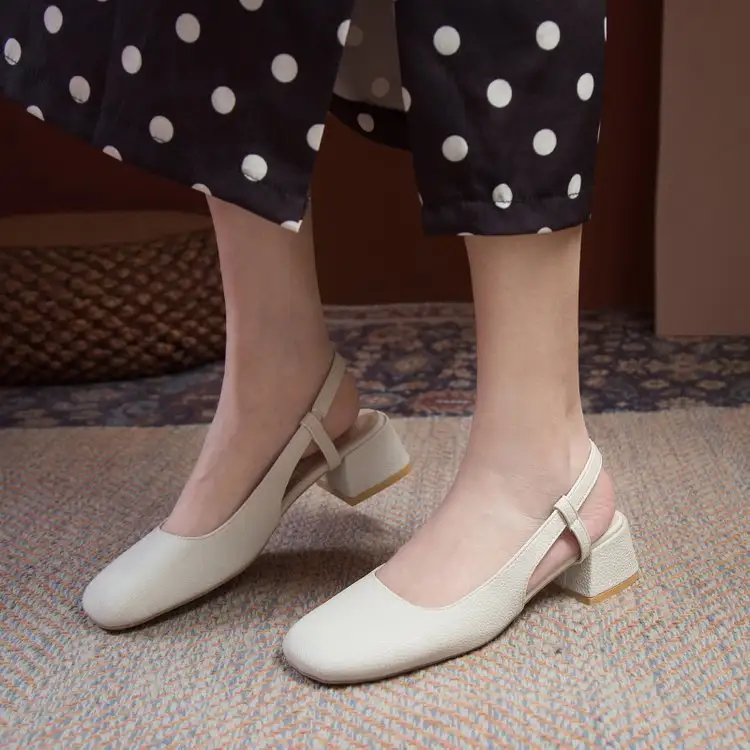 Women's Fashion Simple Square Toe Back Empty Summer Shoes