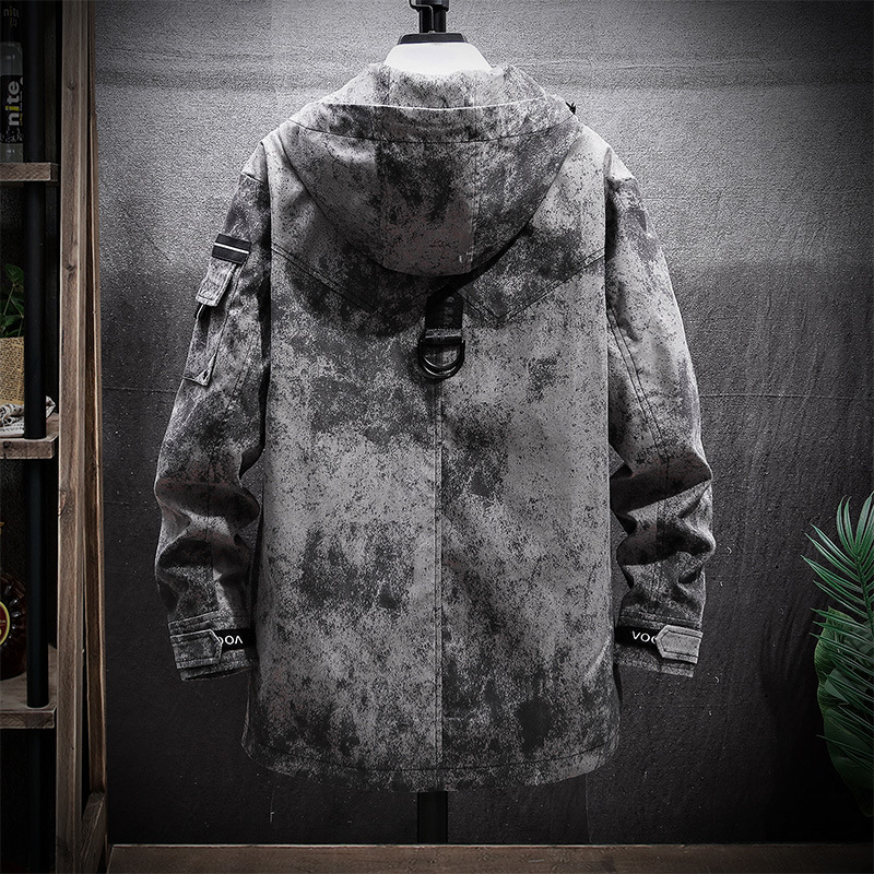 Korean Color Block Mid-length Windbreaker Hooded Casual Jacket