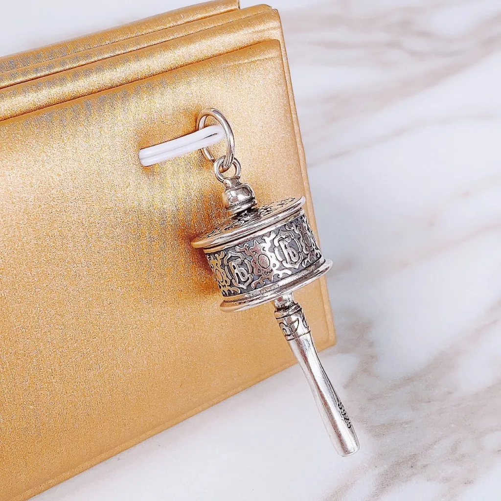 Antique Ornament Sterling Silver Prayer Wheel Pendant - Bright Colour