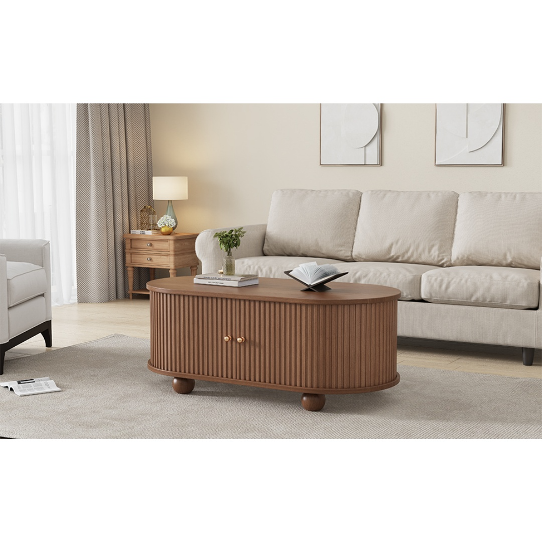 Dark Brown Oval Table with Storage Space