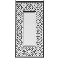 Reversible Outdoor Rug, Waterproof Plastic Straw With Carry Bag, 9 X 18, Black & White Gourd Border - Black - View 1