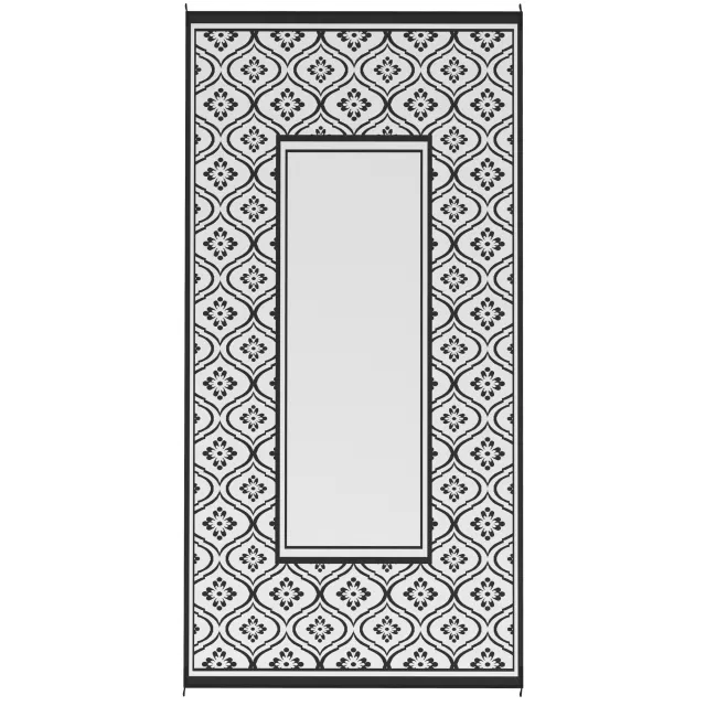 Reversible Outdoor Rug, Waterproof Plastic Straw With Carry Bag, 9 X 18, Black & White Gourd Border Black - Shop at LoveMi
