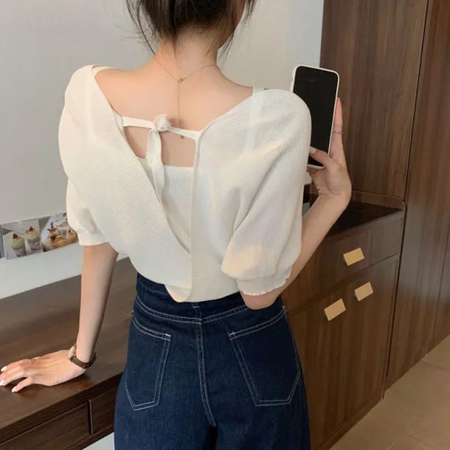 Design Fake Two piece Waistband Short Sleeved Knit Shirt For Women White - Shop at LoveMi