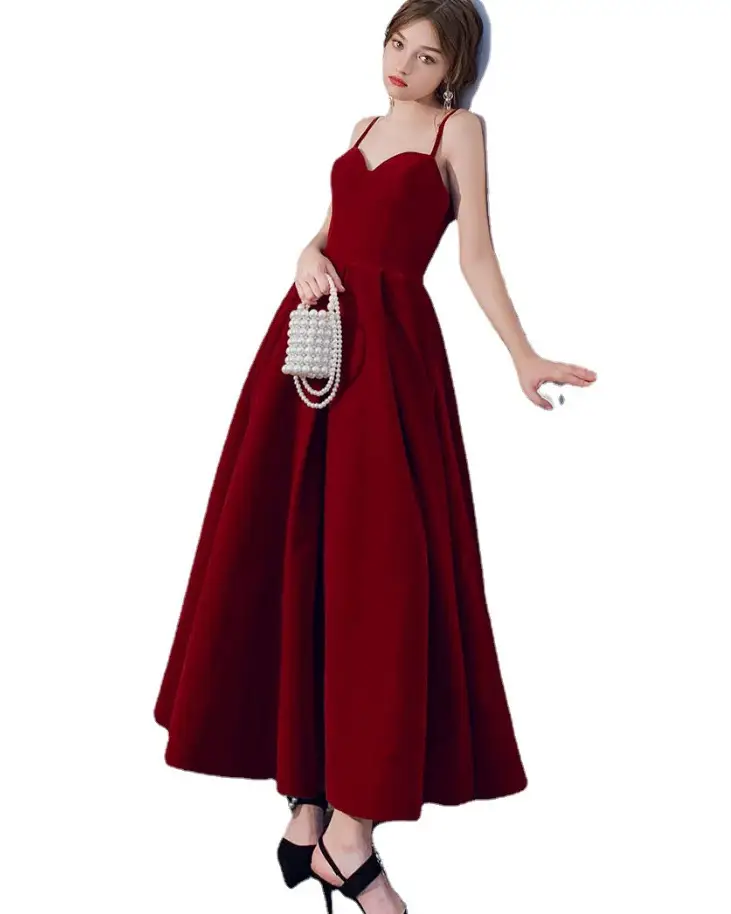 Red Suspender Dress Temperament Backless Wedding Toast Clothes