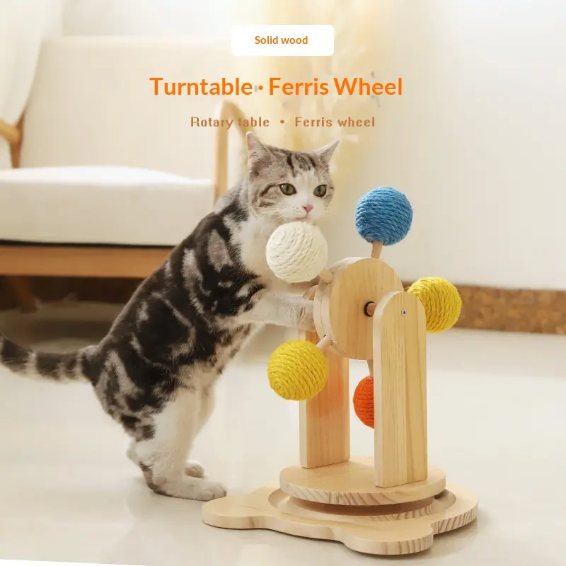 Cat Scratching Board, Solid Wood Turntable Toy