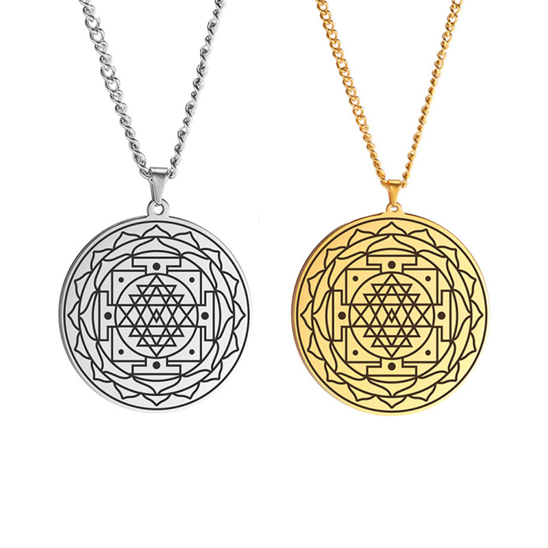 Mandala Flower Pendant Necklace Stainless Steel Sacred Geometry Necklaces