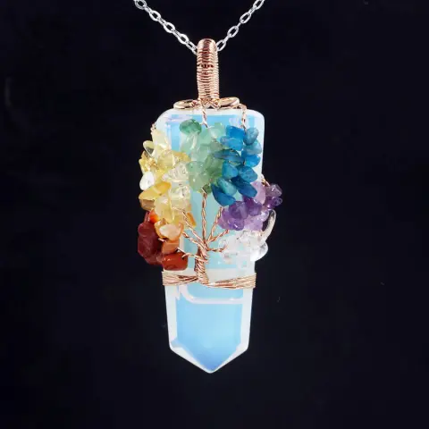Sword-shaped Crystal Pillar Tree of Life Winding Pendant