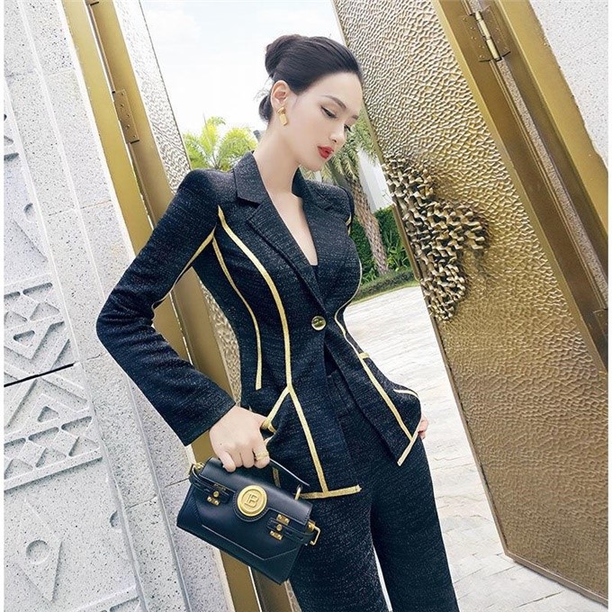 Design Autumn Formal Suit Women's Fashion And Capable Small Suit High Waist Flared Trousers Two-piece Suit