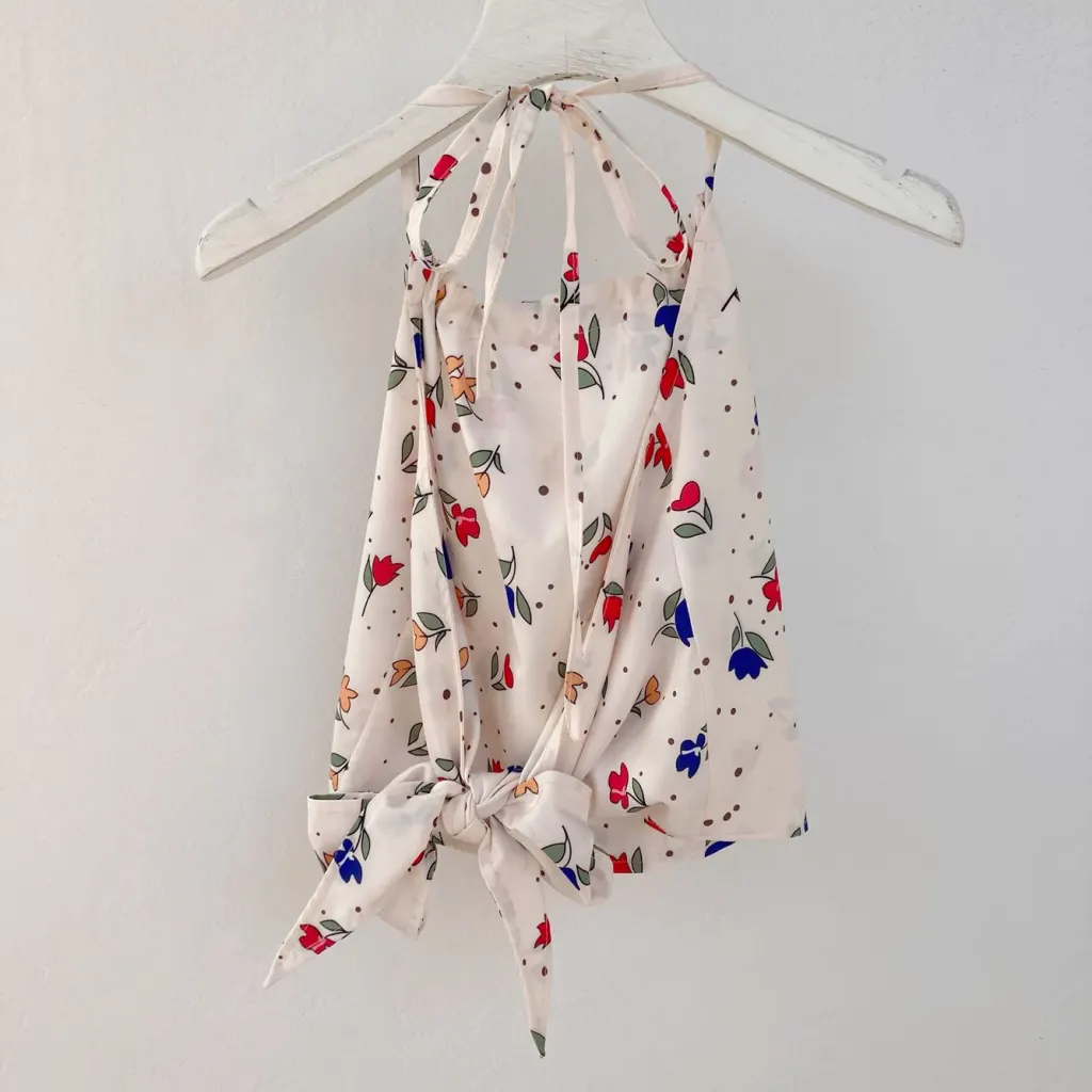 Halter Strap With Halter Neck Tie And Bow - Flowers