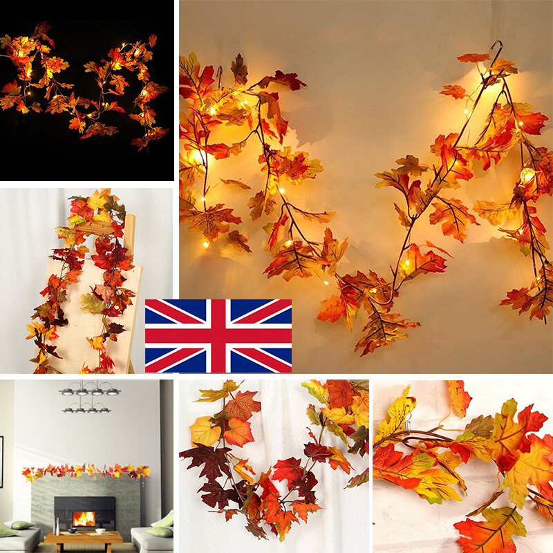 Autumn Fall Maple Leaves LED Lights Garland Hanging Plant