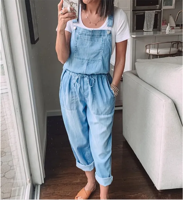 Casual Drawstring Denim Overalls Light Blue - Shop at LoveMi