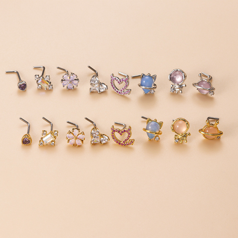 Geometric Colored Zircon Stainless Steel L-bar Nose Nail