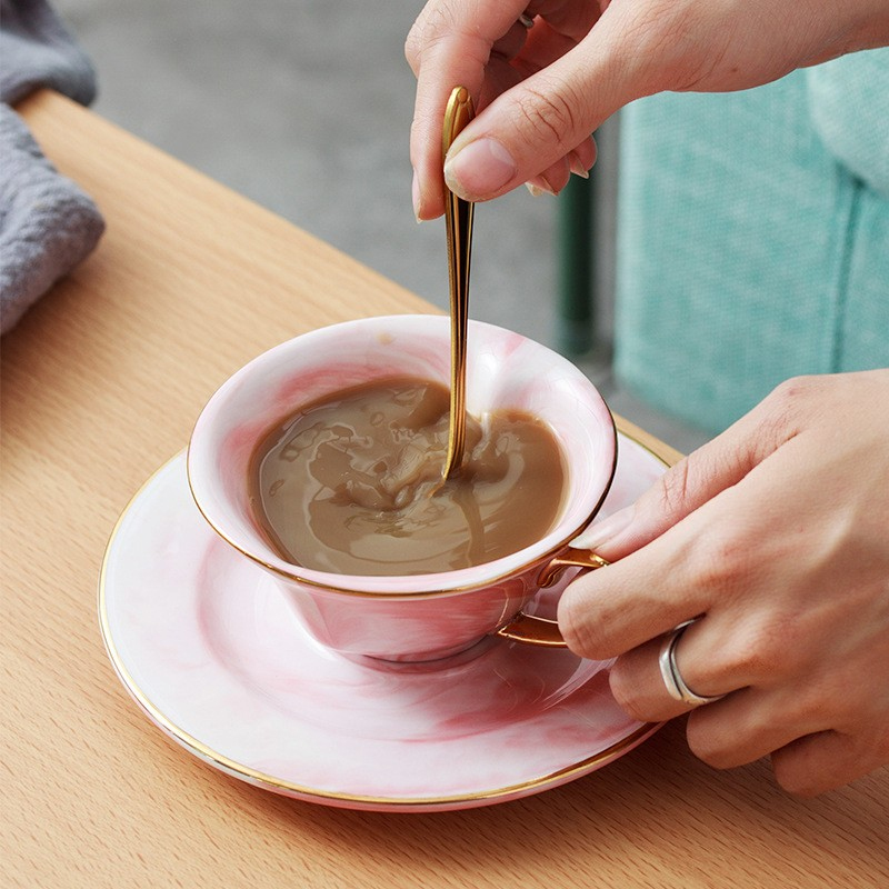 Nordic Simple Marbled Ceramic Coffee Cup Saucer Set