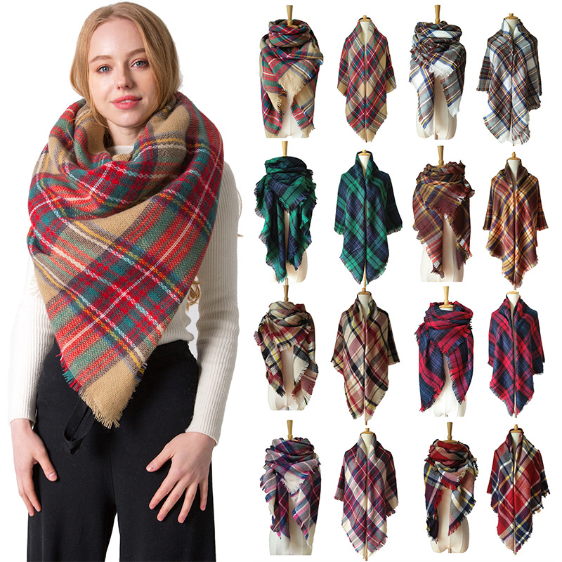 Cashmere-like Double-sided Colorful Plaid Scarf