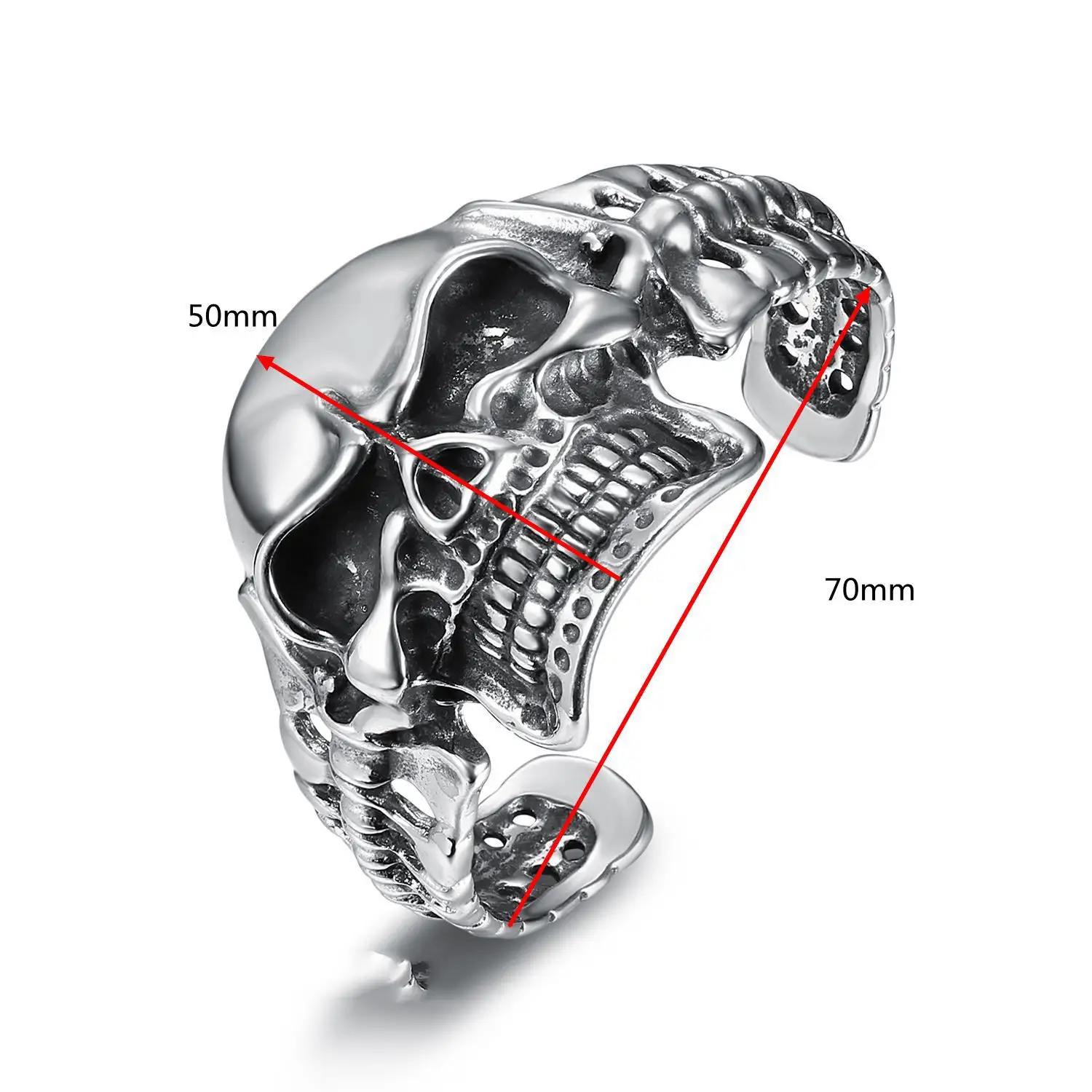 Retro Punk Stainless Steel Personality Domineering Skull Wide Faced Bracelet
