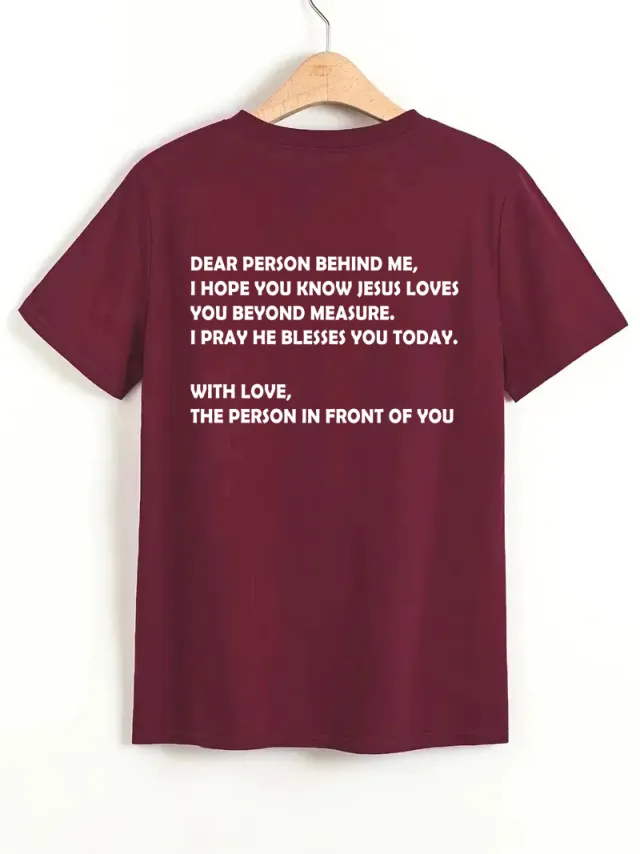 Women's Top Round Neck Slogan Printed Short Sleeves Wine Red - Shop at LoveMi
