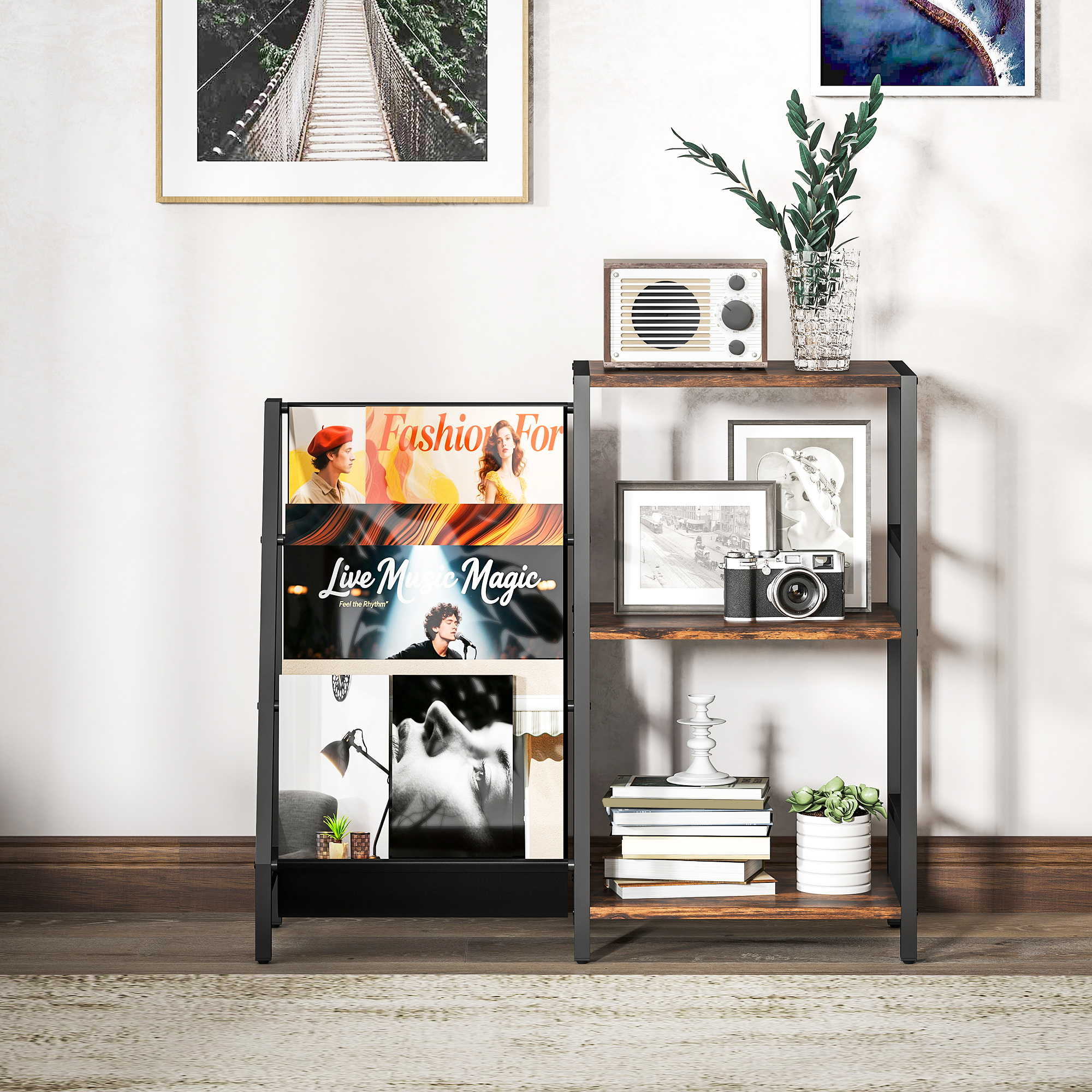Three Layer Record Rack. The Table Next To Living Room. Bedroom -vintage Brown — image 2