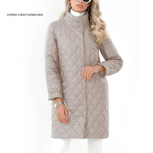 Mid length Slimming Slim Fit Girlish Style Cotton padded Jacket Plus Size Coffee - Shop at LoveMi