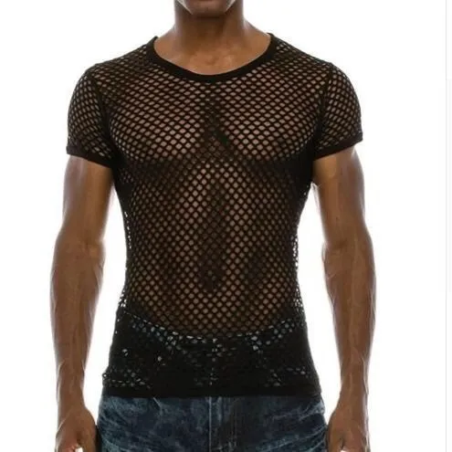 See through T shirt Hollow Short Sleeve Grid Black - Shop at LoveMi