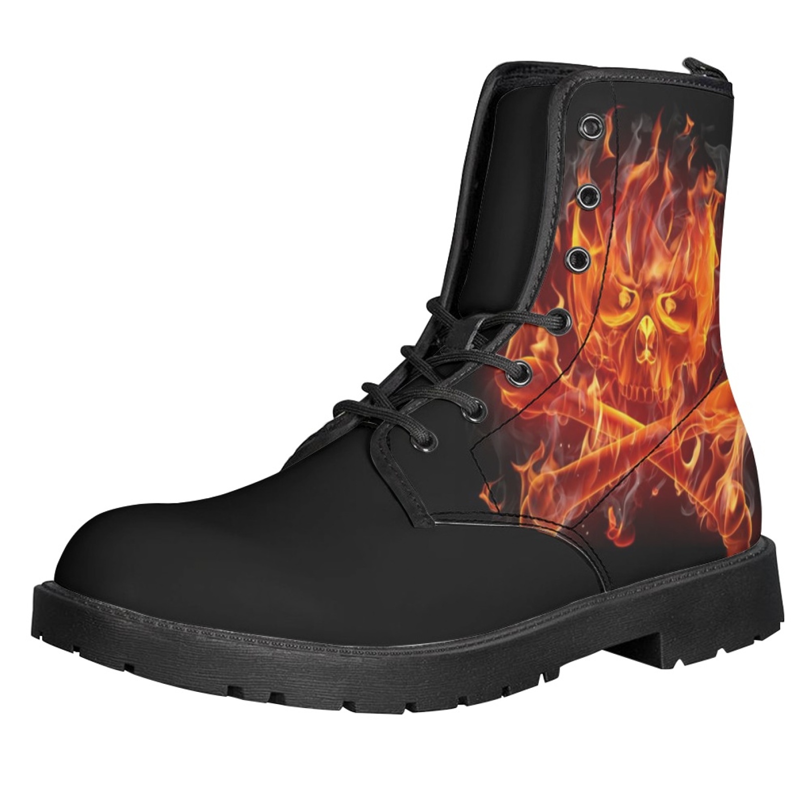 Printed Women's Leather Flat Bottom Low Heel British Martin Boots