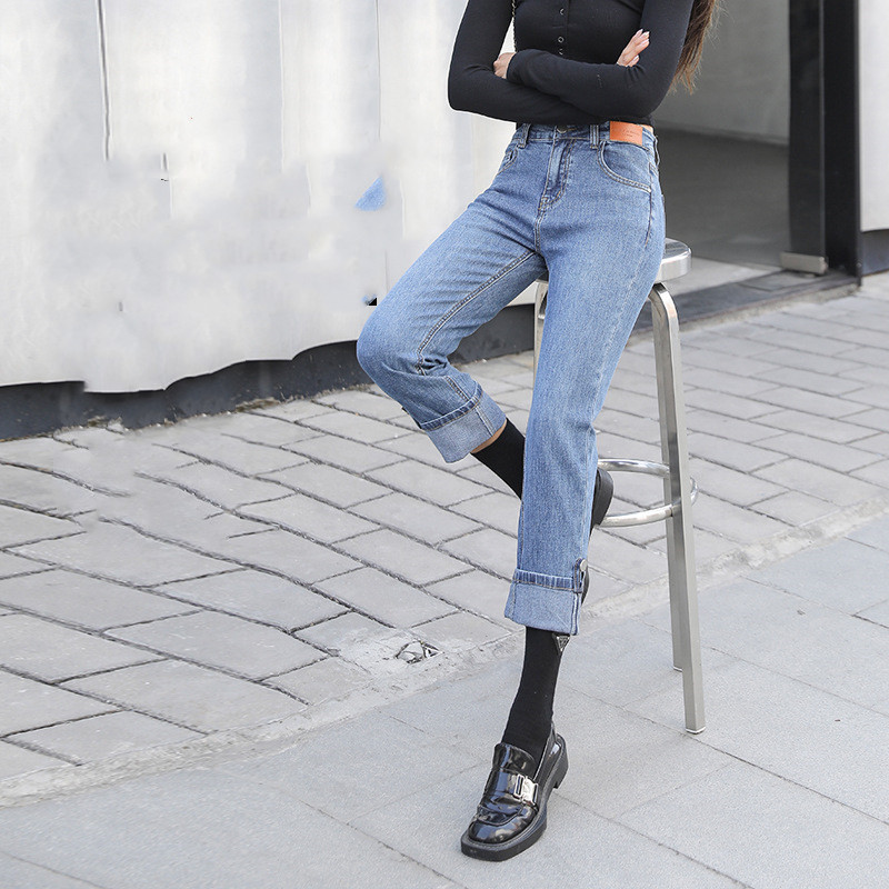 Women's Spring Korean Style High Waist Straight Jeans