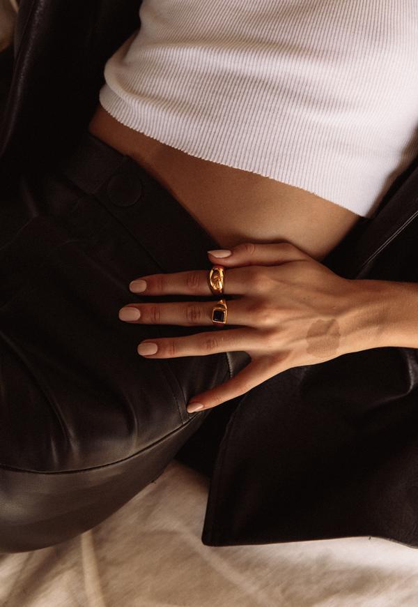 Glossy Titanium Steel Ring Golden Face Women