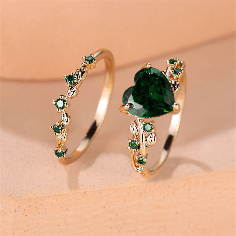 2-Piece New Inlaid Zircon Diamond Heart-shaped Stackable Rings, Retro Minimalist Fashion Rings