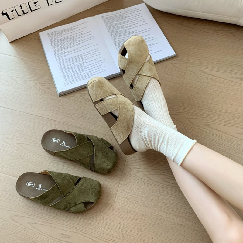 Women Retro Cross Strap Closed Toe Birken Slides Thick Sole Lazy Mules Summer Outdoor Sandals