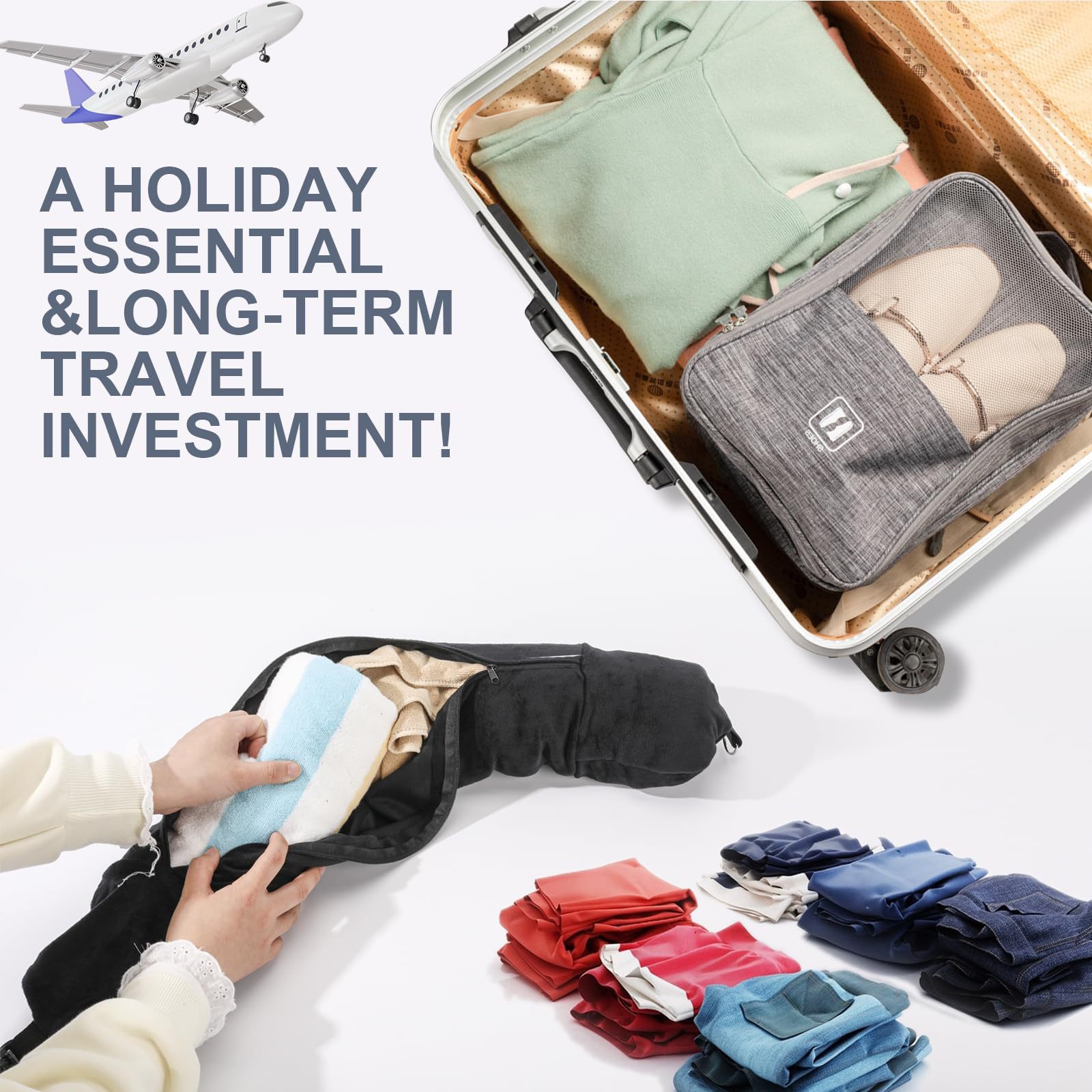 The Travel Headrest, Neck Pillow, Storage Bag Can Be Filled With Clothes And Airplane Cushions, Making It Comfortable And Portable