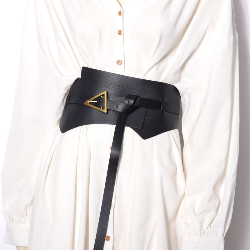 Faux Leather PU Women's Waist Belt Faux Leather Triangle Buckle Wide Girdle