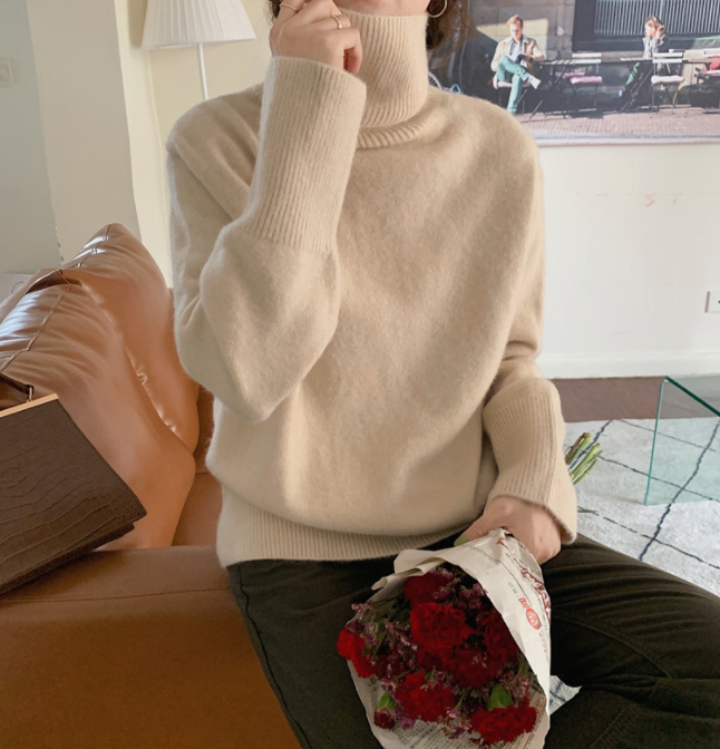 Solid Color Thick Knitted Turtleneck Sweater