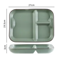 Scandinavian Ins Style Ceramic Tableware - Dark Green Compartment Plate - View 1