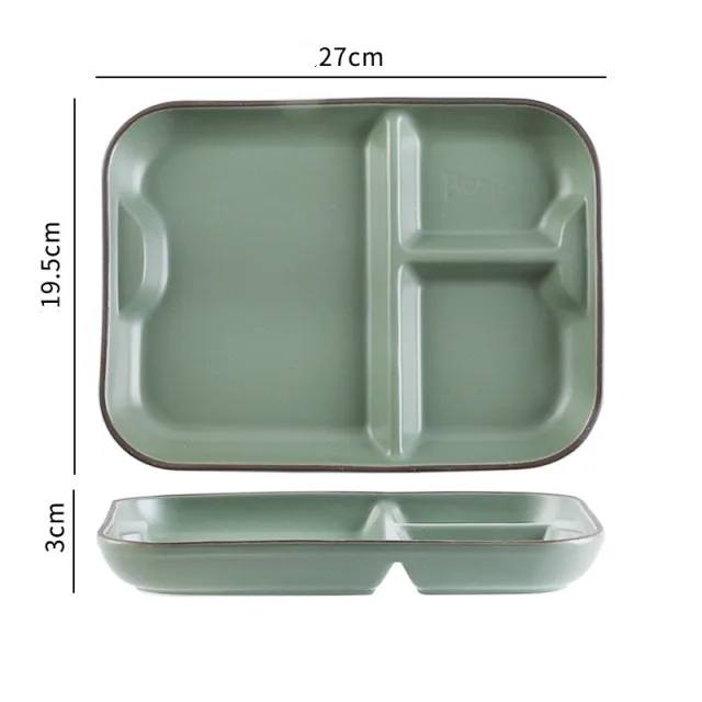 Scandinavian Ins Style Ceramic Tableware Dark Green Compartment Plate - Shop at LoveMi